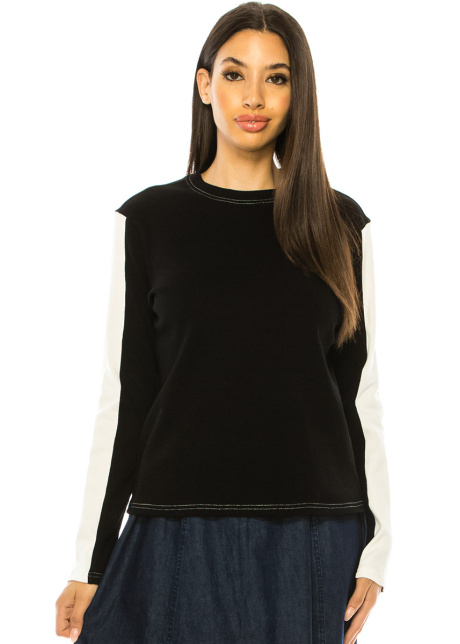 Classic Black Long Sleeve T-Shirt With White Stripe Accents