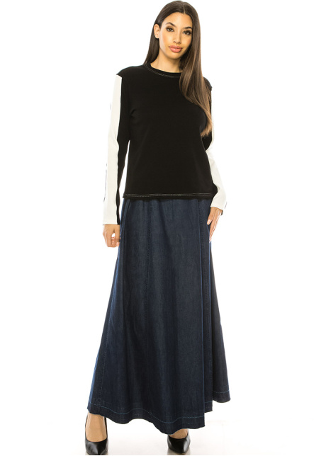 Classic Black Long Sleeve T-Shirt With White Stripe Accents