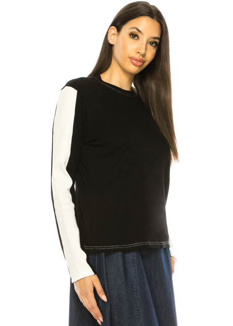 Classic Black Long Sleeve T-Shirt With White Stripe Accents