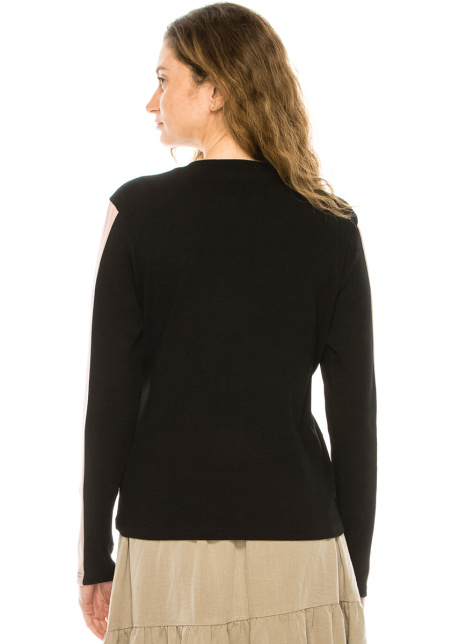 Classic Black Long Sleeve T-Shirt With Pink Stripe Accents