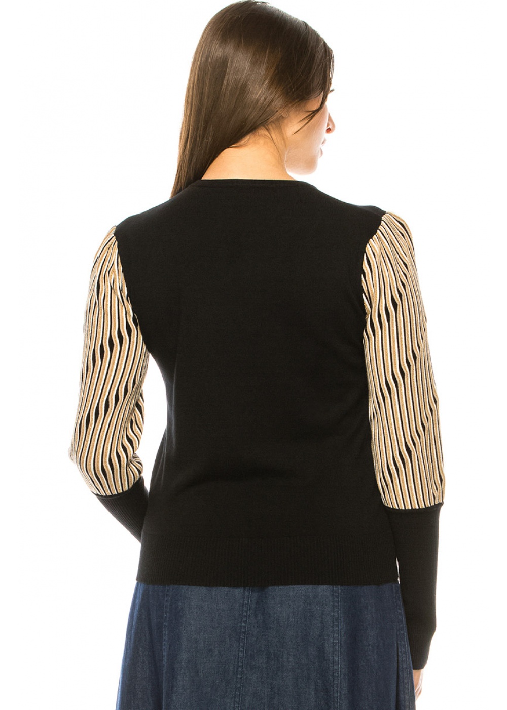Striped Leg-Of-Mutton Sleeves Sweater
