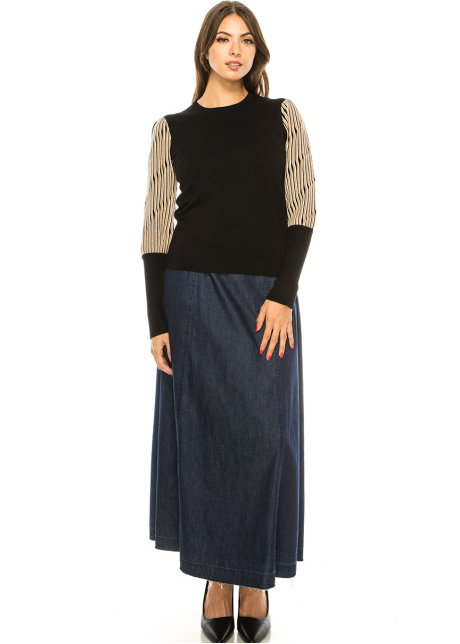 Striped Leg-Of-Mutton Sleeves Sweater