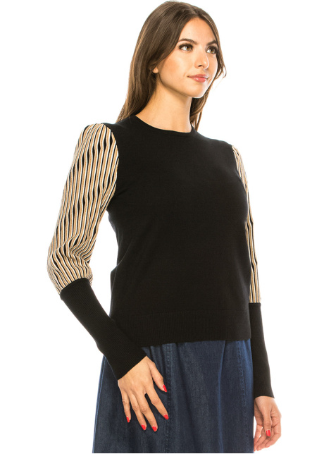 Striped Leg-Of-Mutton Sleeves Sweater