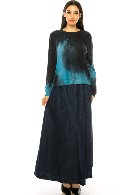 Printed Sweater With Ribbed Sleeves