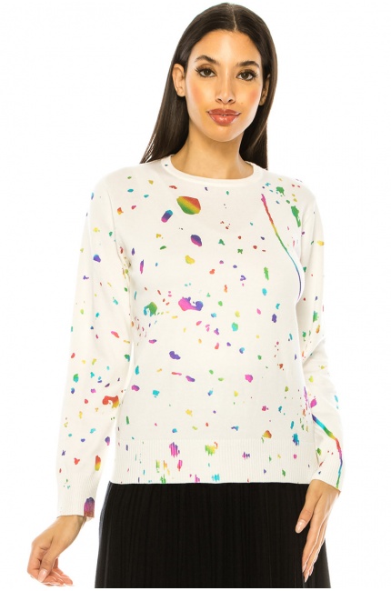 Colorful Speckled White Sweater