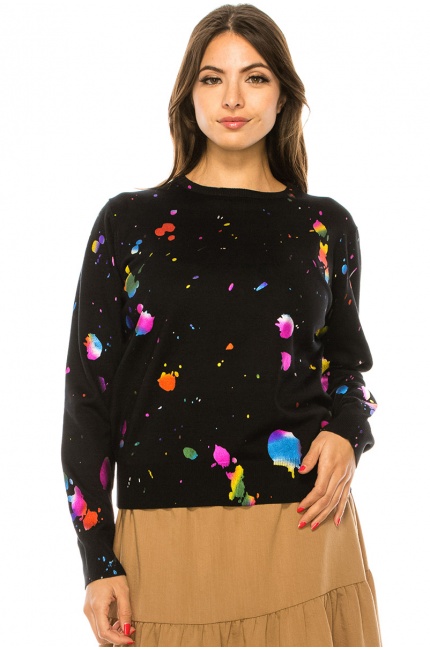 Black Knit Sweater With Multicolored Spots
