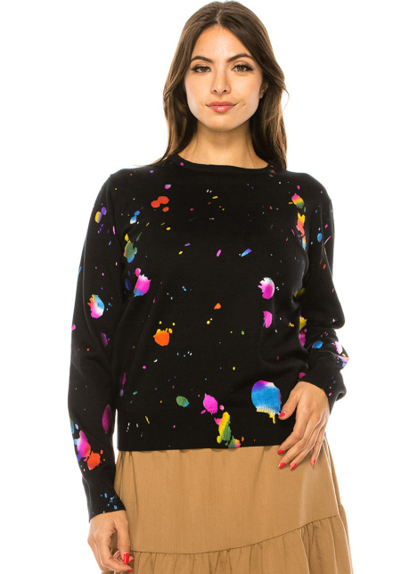 Black Knit Sweater With Multicolored Spots