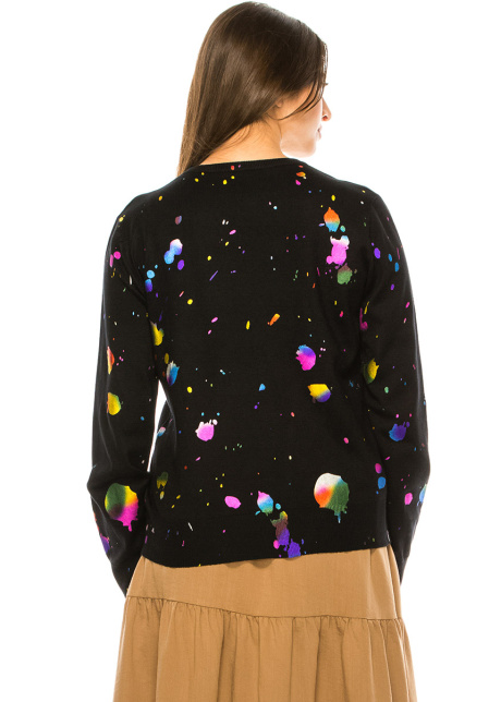 Black Knit Sweater With Multicolored Spots
