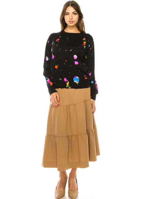 Black Knit Sweater With Multicolored Spots