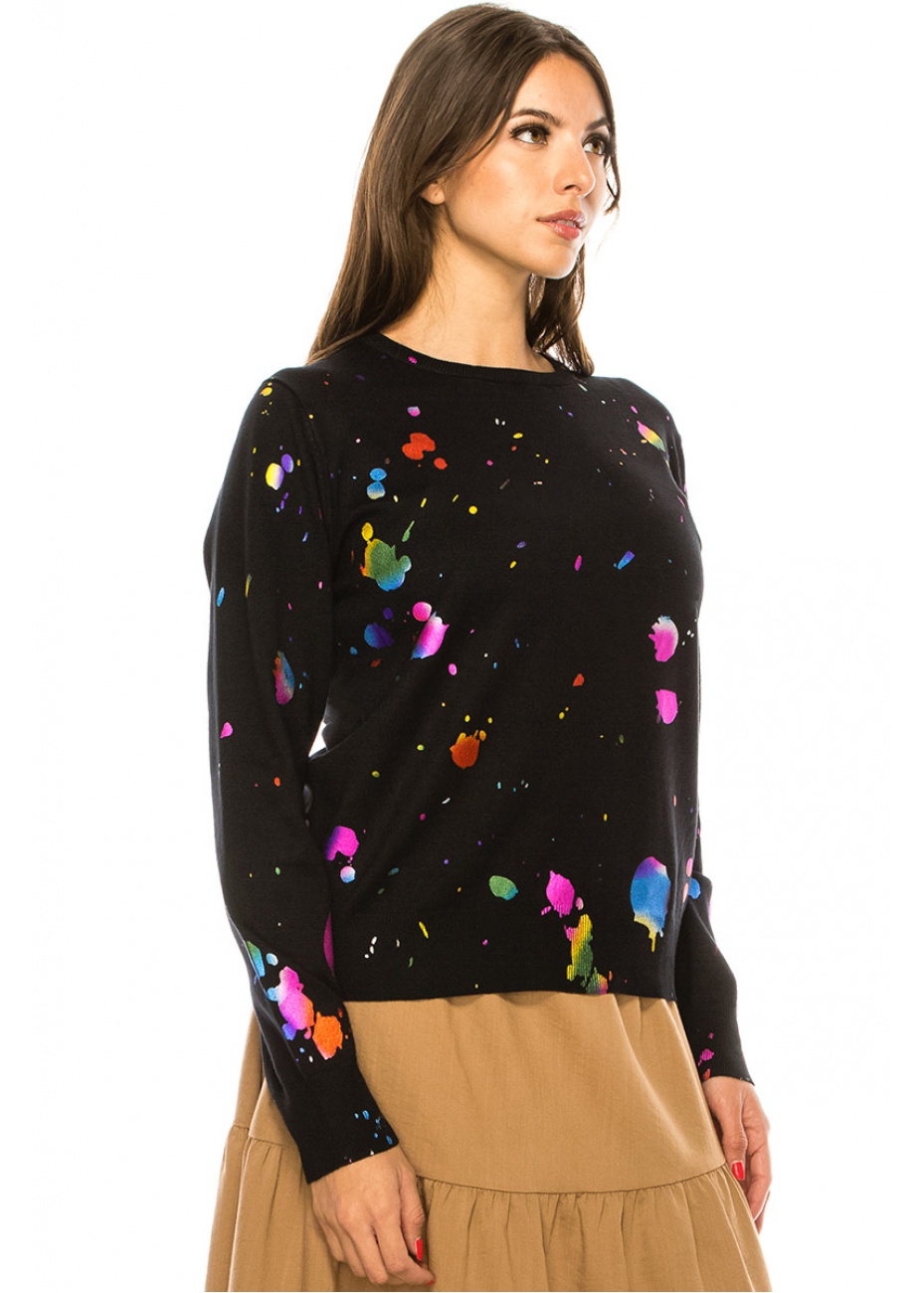 Black Knit Sweater With Multicolored Spots