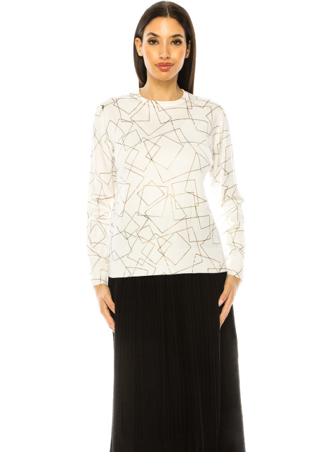 Geometric Pattern Sweater In White