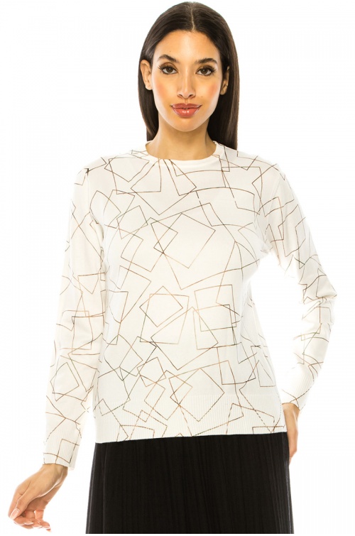 Geometric Pattern Sweater In White