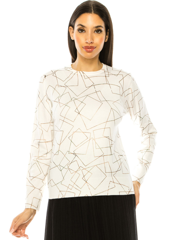 Geometric Pattern Sweater In White