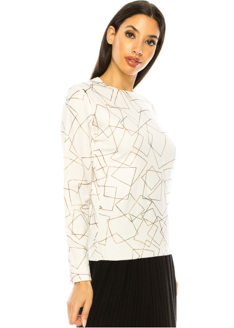Geometric Pattern Sweater In White
