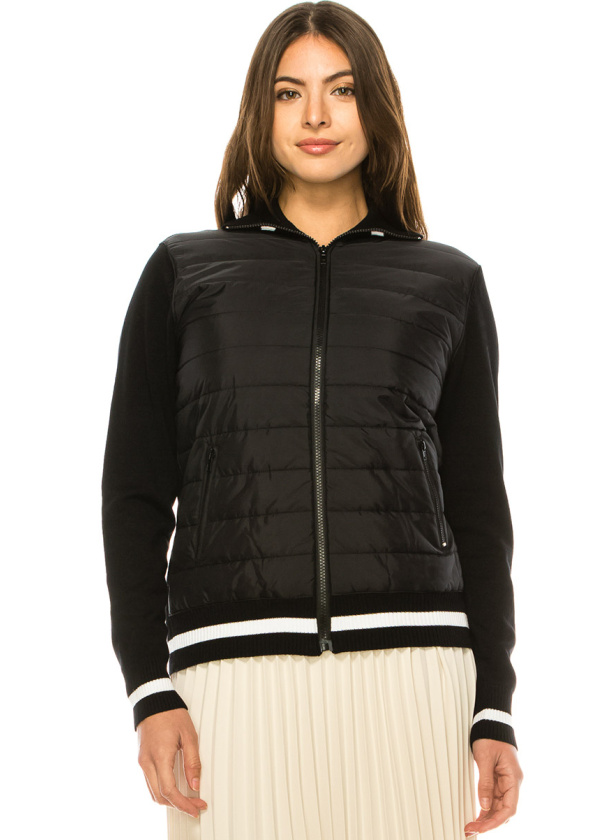 Zip-Through Cardigan With White Stripes