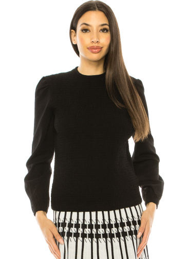 Black Smocked Long Sleeve Blouse