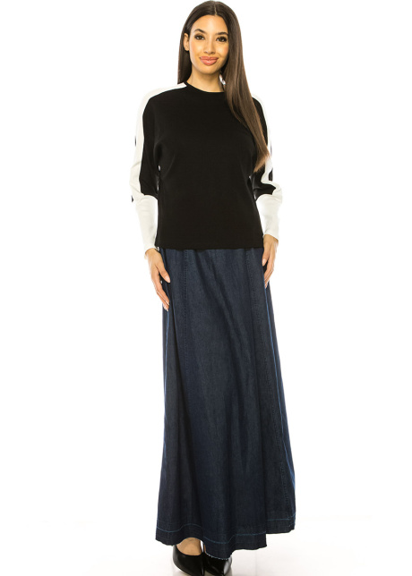 Crew Neck Black & White Long Sleeve T-Shirt