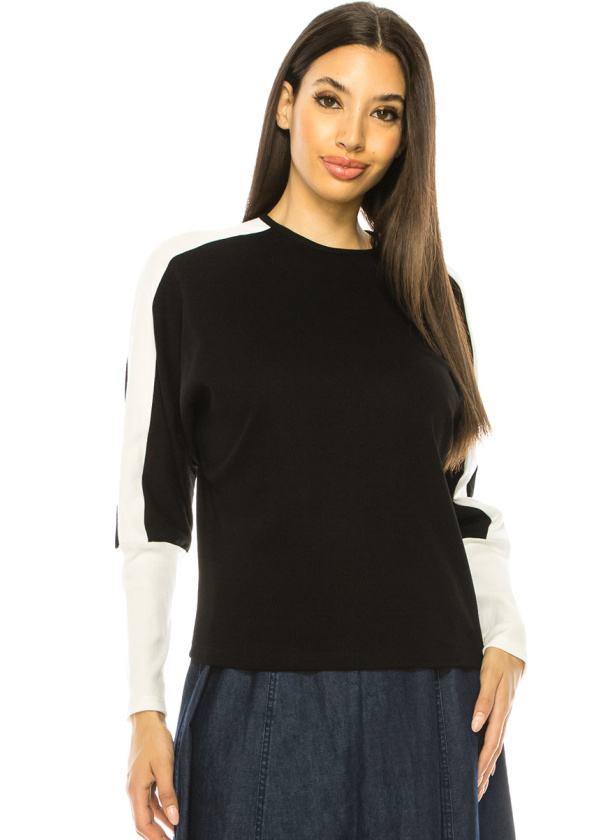 Crew Neck Black & White Long Sleeve T-Shirt