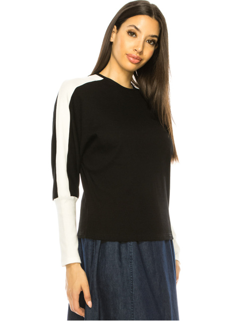 Crew Neck Black & White Long Sleeve T-Shirt
