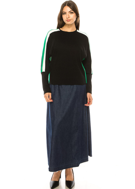 Long Sleeve Crew Neck T-Shirt With Side Stripes