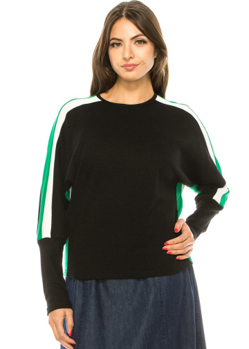 Long Sleeve Crew Neck T-Shirt With Side Stripes