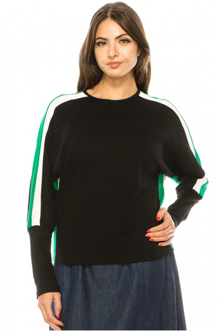 Long Sleeve Crew Neck T-Shirt With Side Stripes