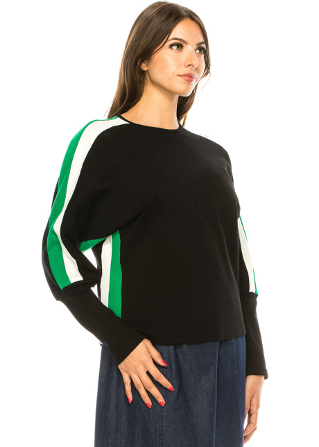 Long Sleeve Crew Neck T-Shirt With Side Stripes