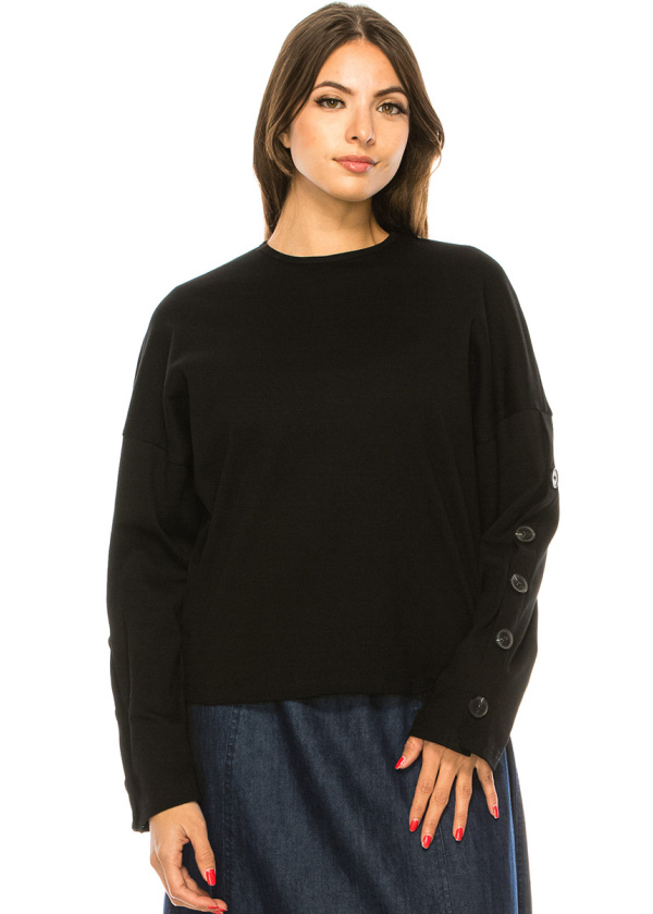 Black Dropped Shoulder Long Sleeve T-Shirt