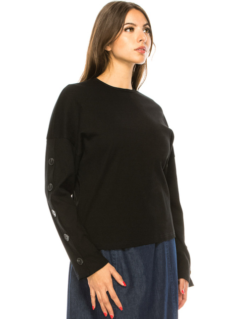 Black Dropped Shoulder Long Sleeve T-Shirt
