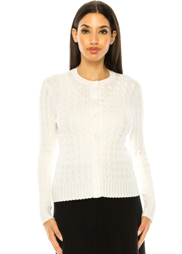 Elegant White Cable Knit Cardigan