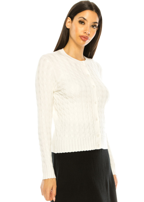 Elegant White Cable Knit Cardigan
