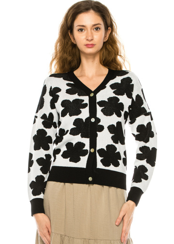 Black And White Printed Cardigan