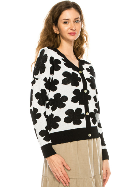 Black And White Printed Cardigan