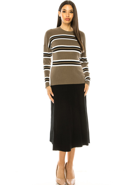 Olive Striped Ribbed Sweater