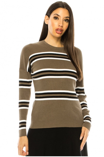 Olive Striped Ribbed Sweater