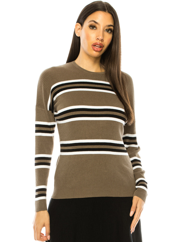 Olive Striped Ribbed Sweater