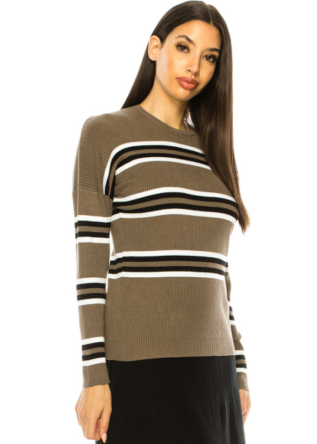 Olive Striped Ribbed Sweater