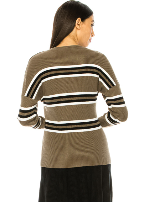 Olive Striped Ribbed Sweater