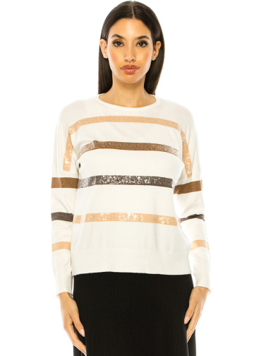 White Sweater With Shiny Stripes