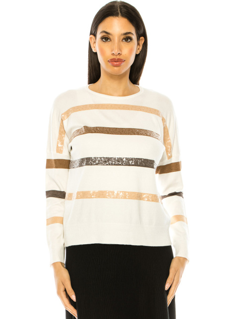 White Sweater With Shiny Stripes