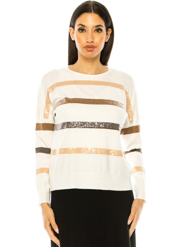 White Sweater With Shiny Stripes