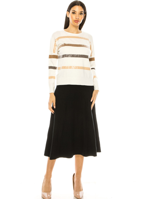 White Sweater With Shiny Stripes