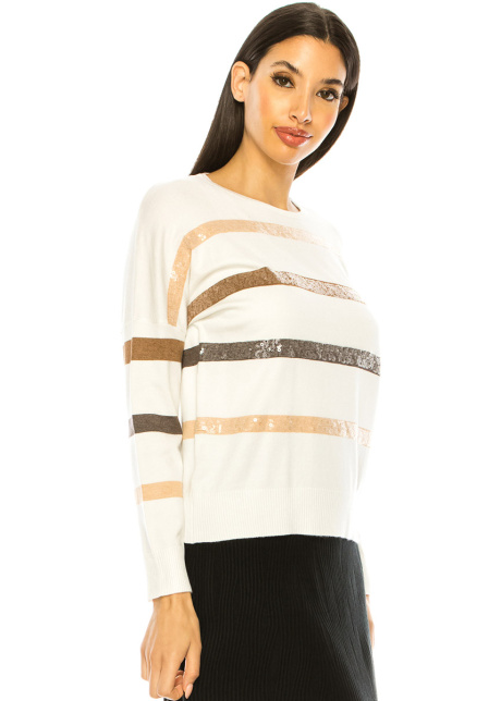 White Sweater With Shiny Stripes