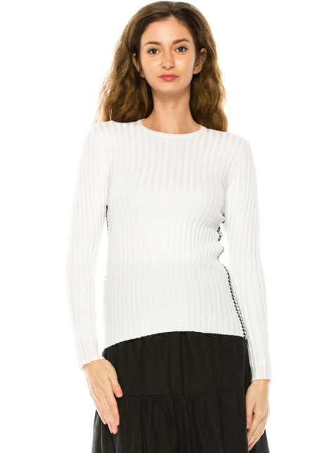 White Basic Ribbed Sweater