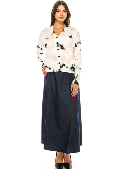 V-Neck Tie Dye Cardigan in White & Pink