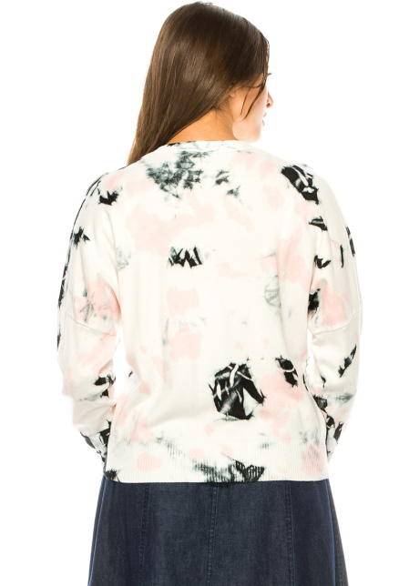 V-Neck Tie Dye Cardigan in White & Pink