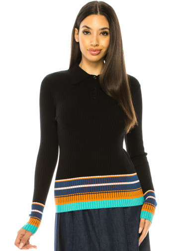 Black Sweater With Striped Edge