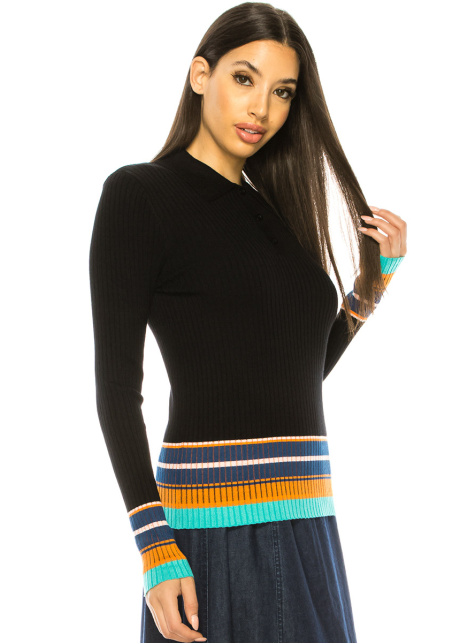 Black Sweater With Striped Edge
