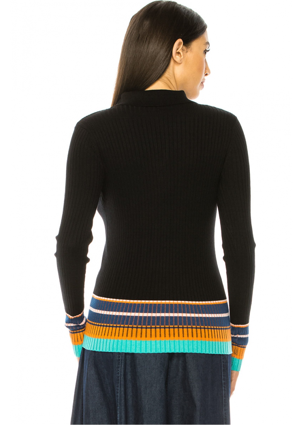 Black Sweater With Striped Edge