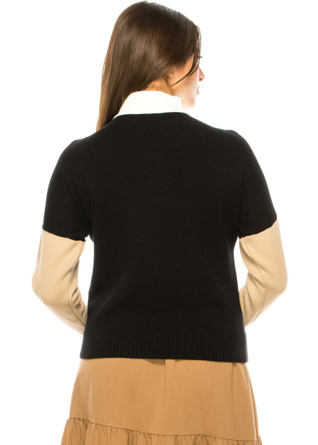 Color Block Zip Sweater in Black